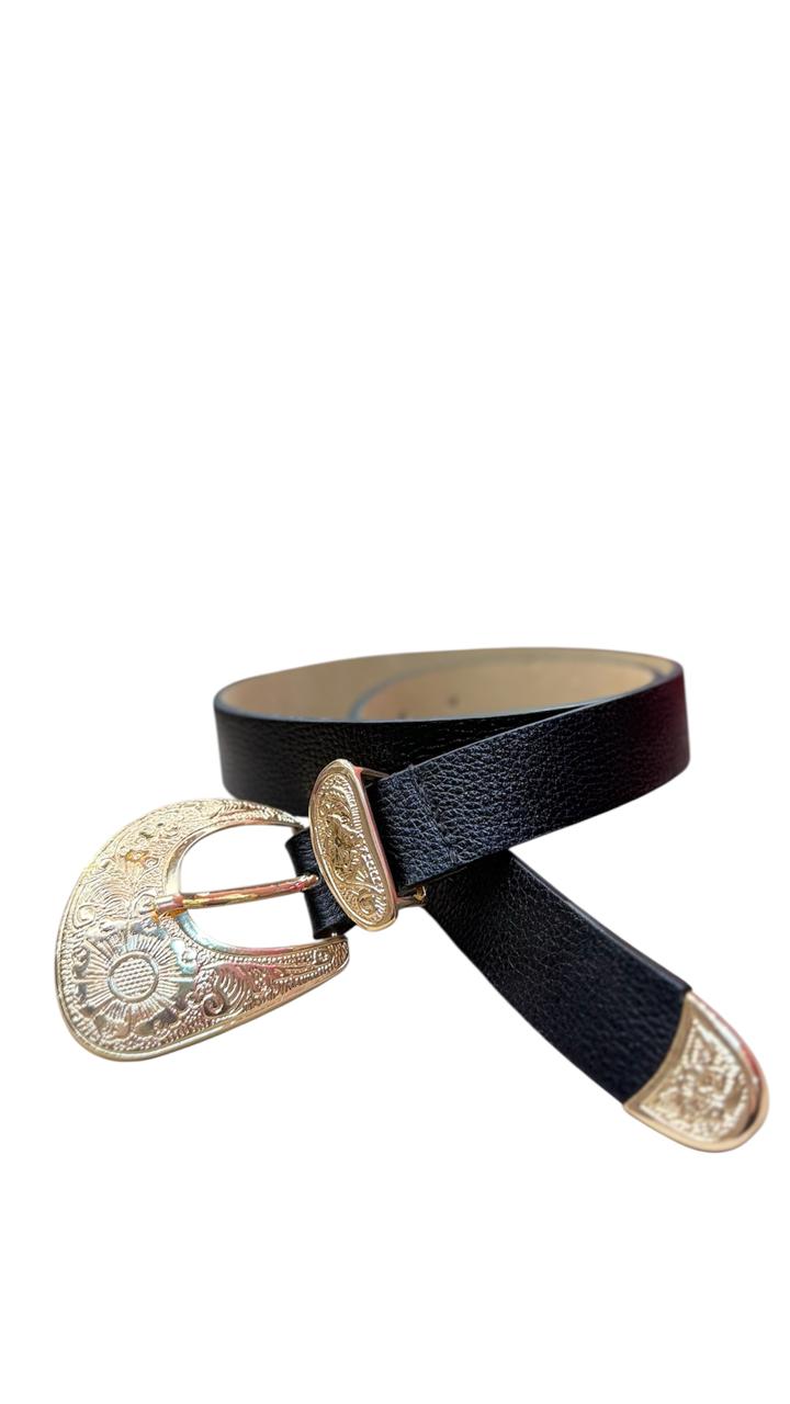 Cinto Negro con herraje dorado